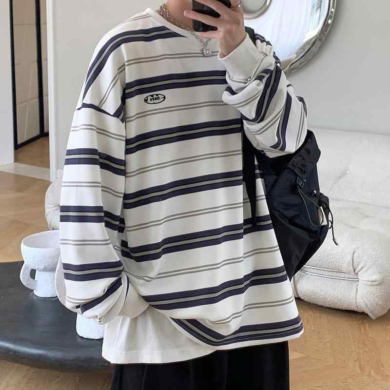 メンズ ファッション 服 男性用 オシャレ シンプル 大人 かっこいい 大きいサイズ ストリート 紳士服 T シャツ 長袖 スタイル ストライプ 春 カジュアル トップス レイヤリング