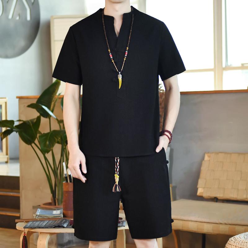 メンズ ファッション 服 男性用 オシャレ シンプル 大人 かっこいい 大きいサイズ ストリート 紳士服 サマー スーツ 唐 リネン 半袖 T シャツ レトロ ボタン 綿麻 セット