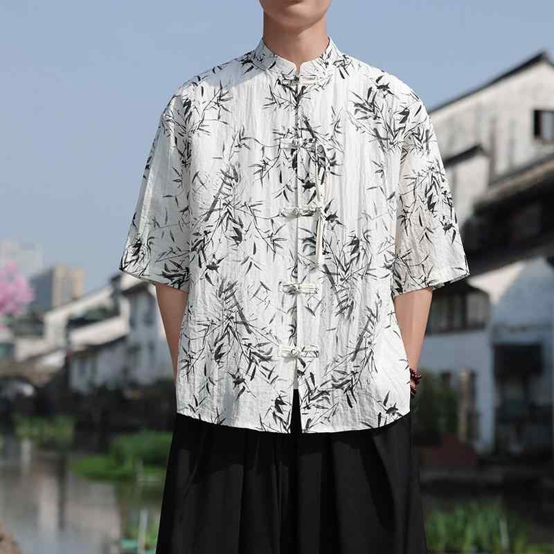 メンズ ファッション 服 男性用 オシャレ シンプル 大人 かっこいい 大きいサイズ ストリート 紳士服 半袖 シャツ 夏 プリント レトロ プレート ボタン 唐 スーツ 韓服