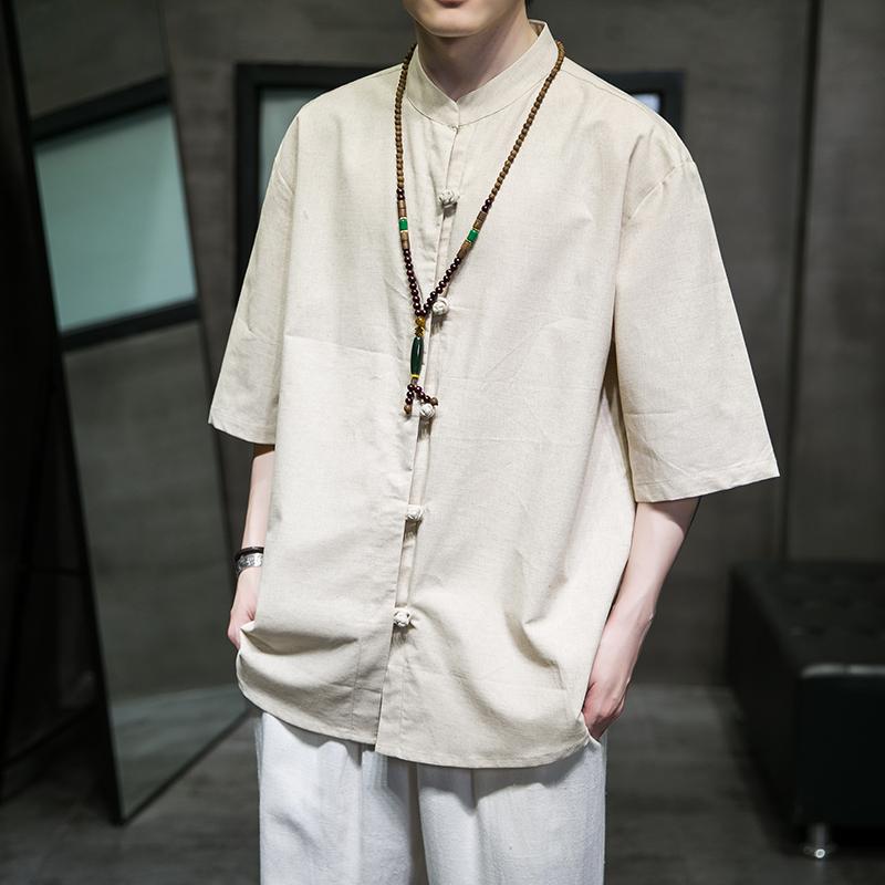 メンズ ファッション 服 男性用 オシャレ シンプル 大人 かっこいい 大きいサイズ ストリート 紳士服 リネン ボタン アップ シャツ 綿 カジュアル 漢服 五分袖 夏 無地 半袖