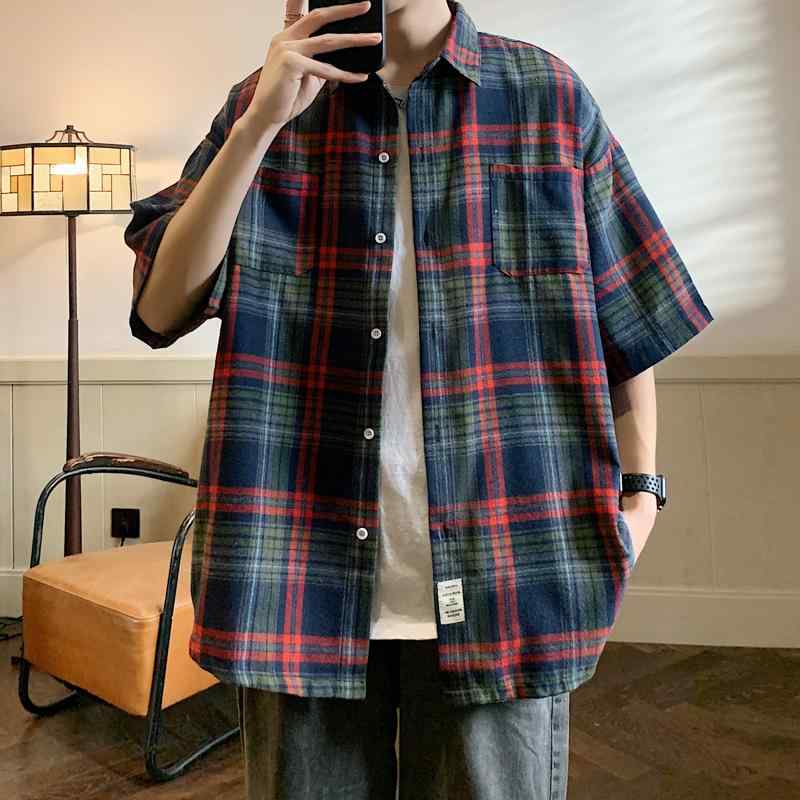 メンズ ファッション 服 男性用 オシャレ シンプル 大人 かっこいい 大きいサイズ ストリート 紳士服 チェック柄 半袖 シャツ 夏 ハイエンド ジャケット