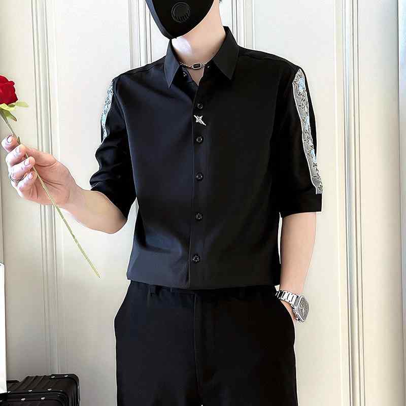 メンズ ファッション 服 男性用 オシャレ シンプル 大人 かっこいい 大きいサイズ ストリート 紳士服 黒 シャツ 半袖 夏 スリムフィット