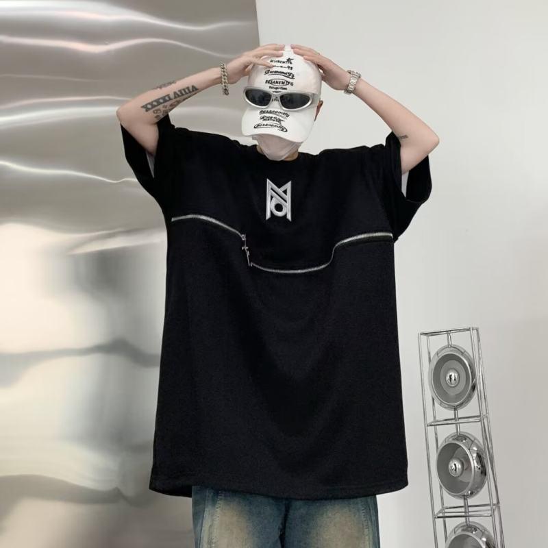 メンズ ファッション 服 男性用 オシャレ シンプル 大人 かっこいい 大きいサイズ ストリート 紳士服 夏 ジッパー 半袖 T シャツ カジュアル アメリカン レトロ ストリート