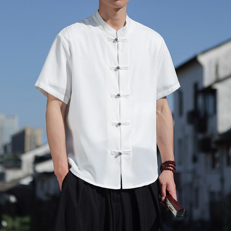 乐天商城 - メンズ ファッション 服 男性用 オシャレ シンプル 大人 かっこいい 大きいサイズ ストリート 紳士服 半袖 シャツ 夏 ハイエンド 五 袖 唐 スーツ トップス