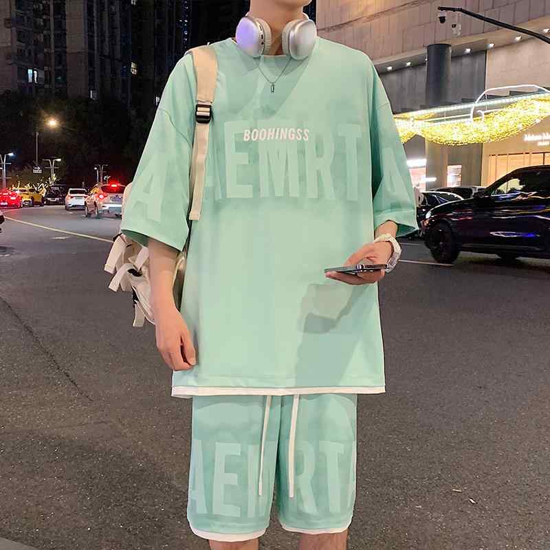 メンズ ファッション 服 男性用 オシャレ シンプル 大人 かっこいい 大きいサイズ ストリート 紳士服 レター プリント 半袖 T シャツ 夏 アメリカン レトロ フェイク ツーピース バスケットボール ユニフォーム スーツ セット