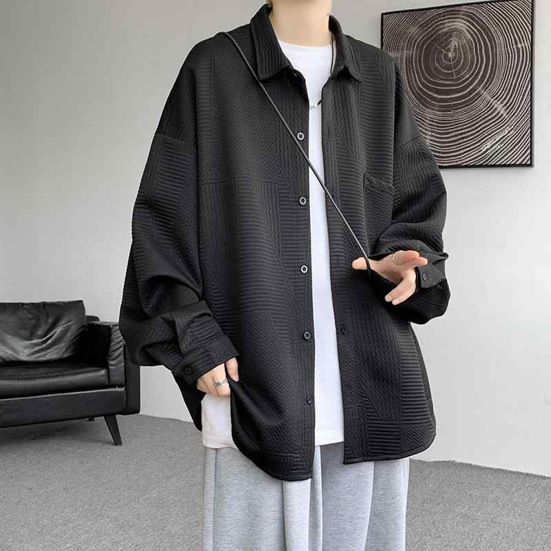 乐天商城 - メンズ ファッション 服 男性用 オシャレ シンプル 大人 かっこいい 大きいサイズ ストリート 紳士服 アメカジ シャツ 秋 長袖 ジャガード シンプル ジャケット