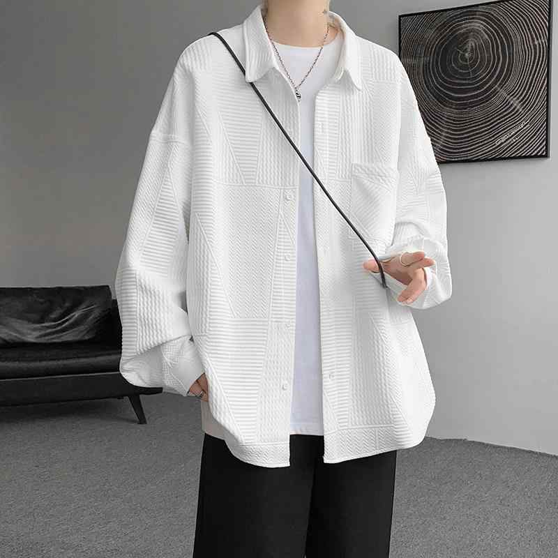 メンズ ファッション 服 男性用 オシャレ シンプル 大人 かっこいい 大きいサイズ ストリート 紳士服 テクスチャー ド シャツ 秋 ジャカード 長袖 無地 シンプル ジャケット