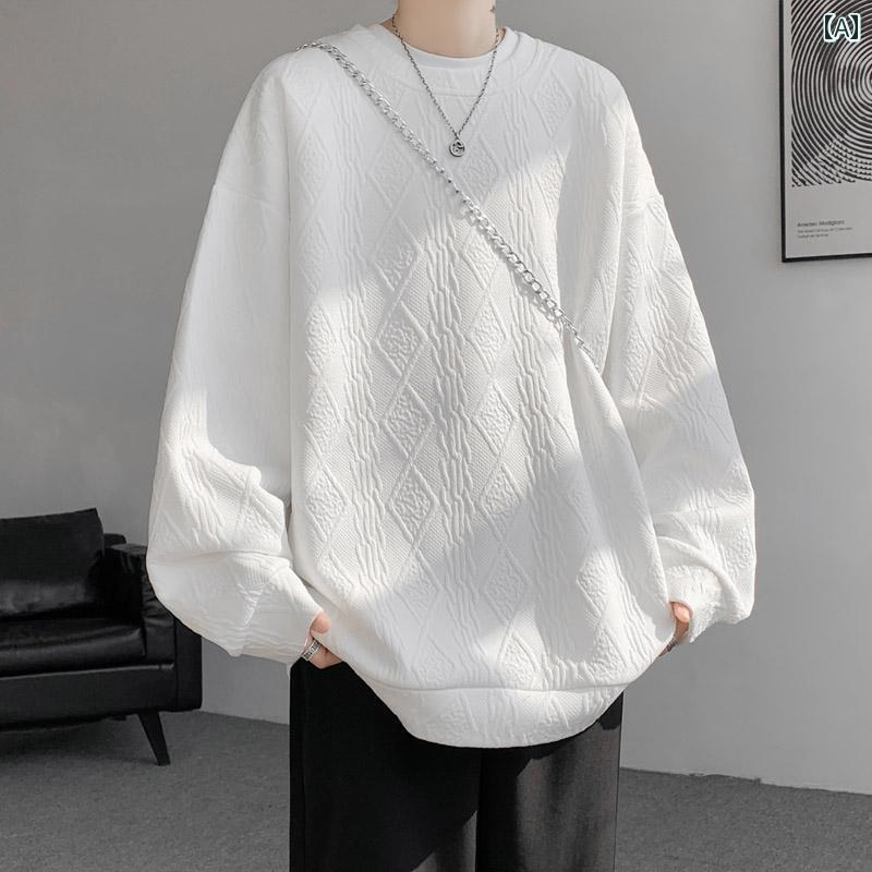 メンズ ファッション 服 男性用 オシャレ シンプル 大人 かっこいい 大きいサイズ ストリート 紳士服 ラウンドネック スウェットシャツ ハイエンド ジャカード トップス 秋 アメリカンヘビー プルオーバー ジャケット レイヤー