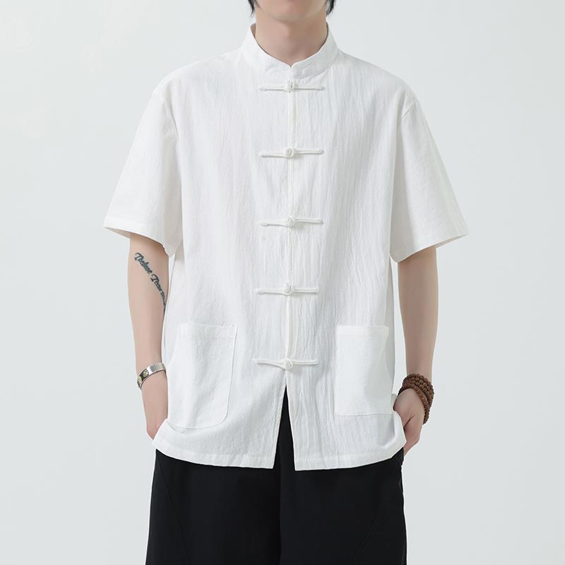 メンズ ファッション 服 男性用 オシャレ シンプル 大人 かっこいい 大きいサイズ ストリート 紳士服 ボタン 半袖 唐 スーツ シャツ 綿..
