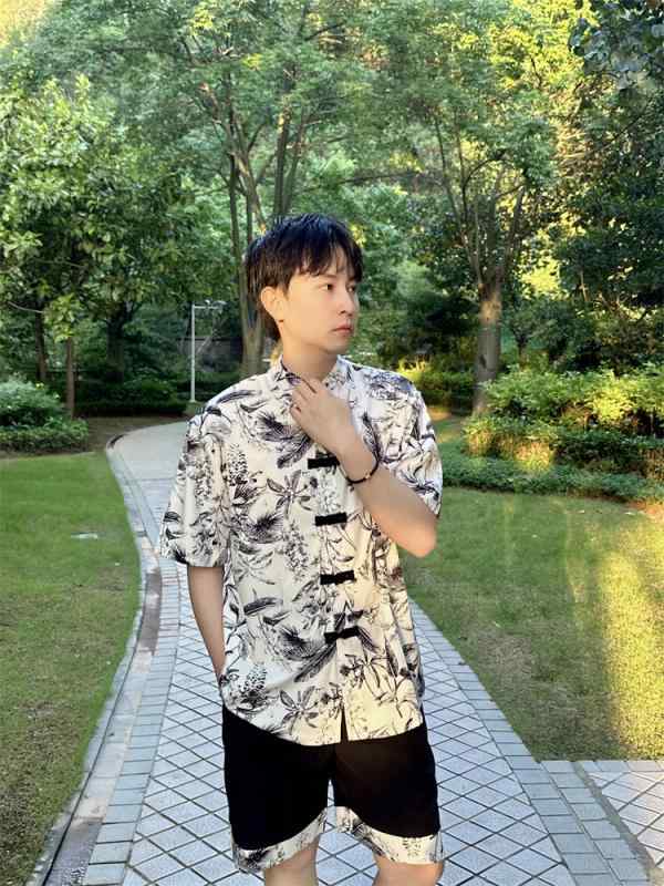 Men's fashion clothing, stylish, simple, mature, cool, plus sizes, street style, gentlemen's clothing, short-sleeved shirts, summer, Tang suit, Hanbok, suit