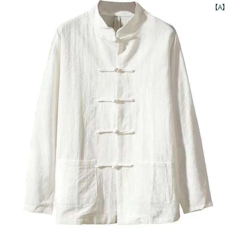 リコットのメンズ ファッション 服 男性用 オシャレ シンプル 大人 かっこいい 大きいサイズ ストリート 紳士服 レトロ 唐 スーツ 長袖 シャツ チュニック 秋 スタンドカラー｜アングル2