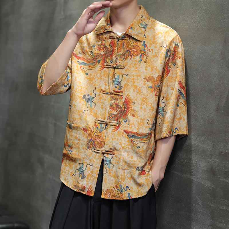 メンズ ファッション 服 男性用 オシャレ シンプル 大人 かっこいい 大きいサイズ ストリート 紳士服 シャツ 夏 レトロ プリント 唐 スーツ 半袖 ゆったり トップス