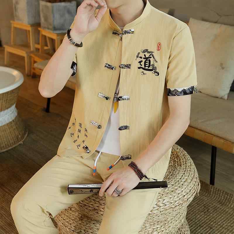メンズ ファッション 服 男性用 オシャレ シンプル 大人 かっこいい 大きいサイズ ストリート 紳士服 夏 綿麻 スーツ 半袖 シャツ ズボン 着 ツーピース 唐服 漢服