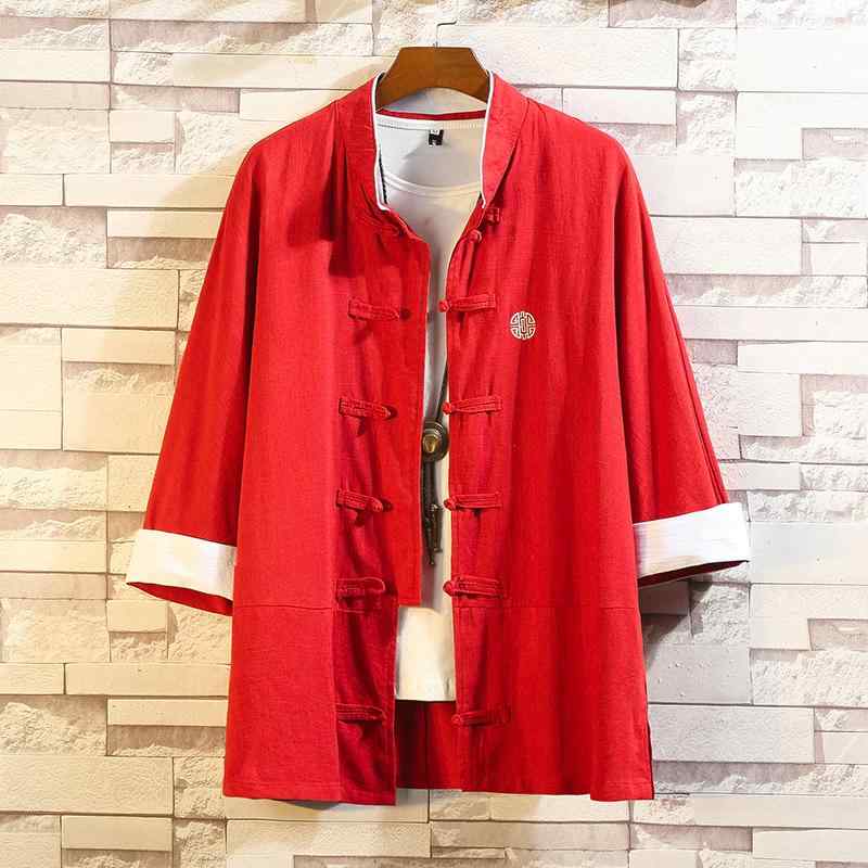 メンズ ファッション 服 男性用 オシャレ シンプル 大人 かっこいい 大きいサイズ ストリート 紳士服 唐 スーツ 半袖 レトロ ボタン アップ シャツ チュニック 七分袖 リネンシャツ