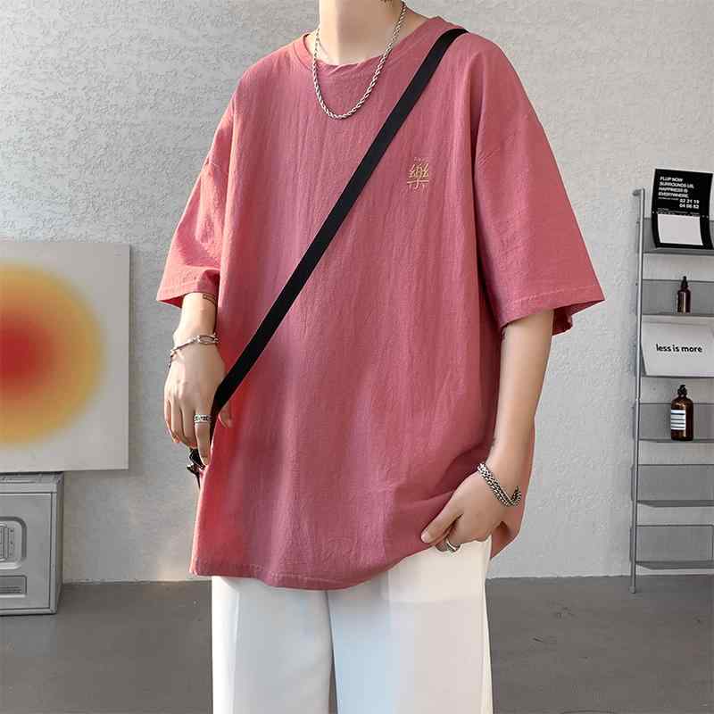 乐天商城 - メンズ ファッション 服 男性用 オシャレ シンプル 大人 かっこいい 大きいサイズ ストリート 紳士服 リネン 半袖 夏 T シャツ ゆったり 綿 レトロ
