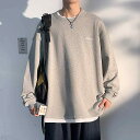 メンズ ファッション 服 男性用 オシャレ シンプル 大人 かっこいい 大きいサイズ ストリート 紳士服 春秋 ラウンドネック フェイク ツーピース スウェットシャツ ゆったり カップル 長袖 トップス