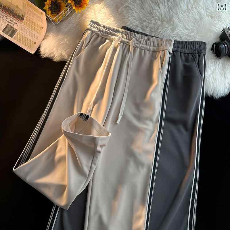 メンズ ファッション 服 男性用 オシャレ シンプル 大人 かっこいい 大きいサイズ ストリート 紳士服 春秋 アメリカン ストライプ スウェット パンツ ストレート カジュアル パンツ ワイド レッグ スポーツ ロング