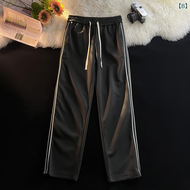 メンズ ファッション 服 男性用 オシャレ シンプル 大人 かっこいい 大きいサイズ ストリート 紳士服 春秋 アメリカン ストライプ スウェット パンツ ストレート カジュアル パンツ ワイド レッグ スポーツ ロング