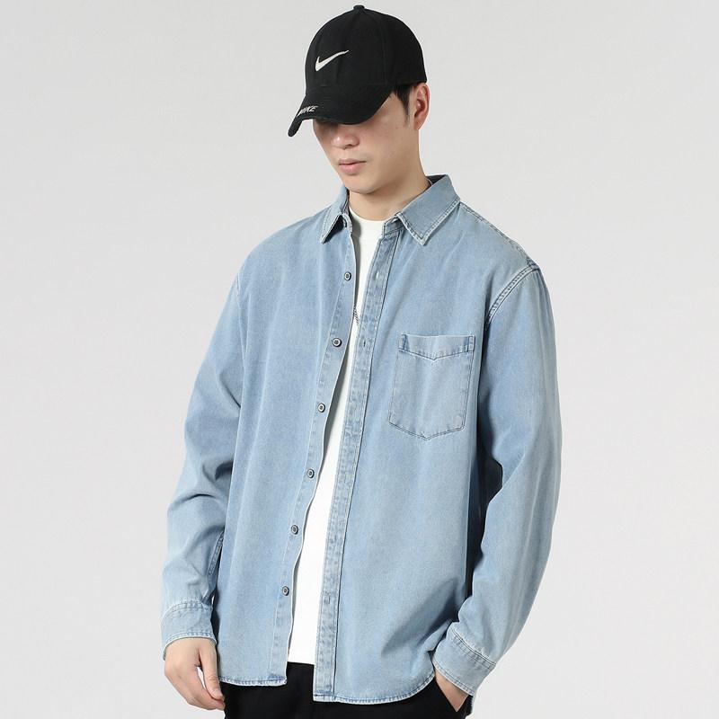 メンズ デニム シャツ 長袖 ゆったり フィット 大きいサイズ ウォッシュ加工 クール スタイリッシュ シャツ ジャケット