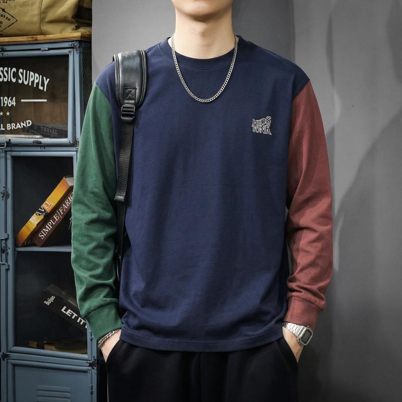 ストリート カラーブロック 長袖 メンズ Tシャツ 春　秋 コーデ ゆったり クルーネック ラグランスリーブ メンズ コットン スウェット シャツ