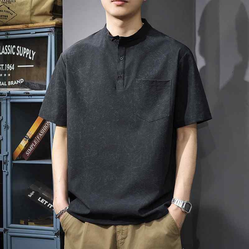 夏 ヘンリーカラー カジュアル 半袖 Tシャツ メンズ ポロシャツ クール 半袖 Tシャツ