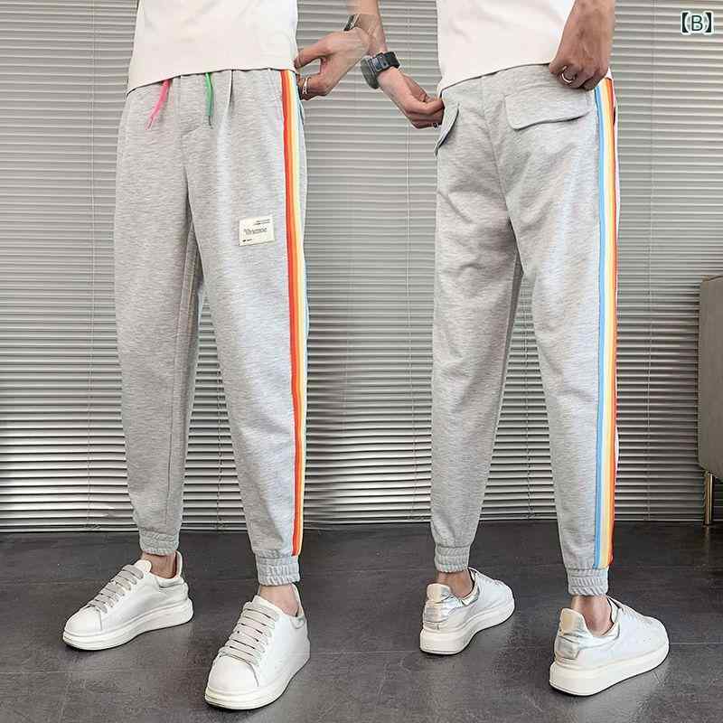 メンズ ファッション 服 男性用 オシャレ シンプル 大人 かっこいい 大きいサイズ ストリート 紳士服 夏 九分丈 パンツ ストライプ スリムフィット ズボン スウェット パンツ 薄手 カジュアル