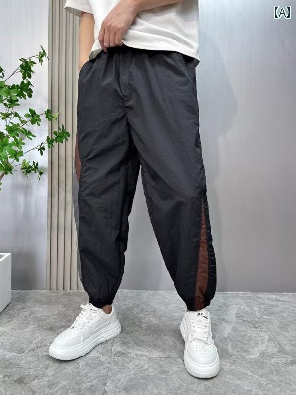 メンズ ファッション 服 男性用 オシャレ シンプル 大人 かっこいい 大きいサイズ ストリート 紳士服 夏 薄手 速乾 パンツ 九分丈 スポーツ カジュアル ズボン ストライプ パンツ