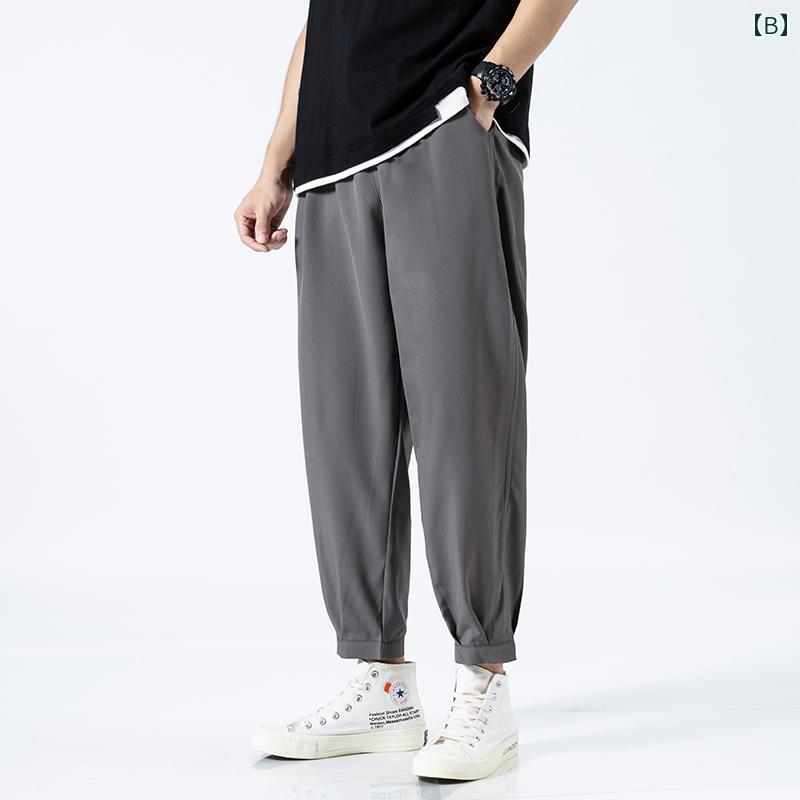 メンズ ファッション 服 男性用 オシャレ シンプル 大人 かっこいい 大きいサイズ ストリート 紳士服 冷感 パンツ 夏 薄手 快適 ゆったり レッグ タイ ストリート 九分丈 速乾 カジュアル
