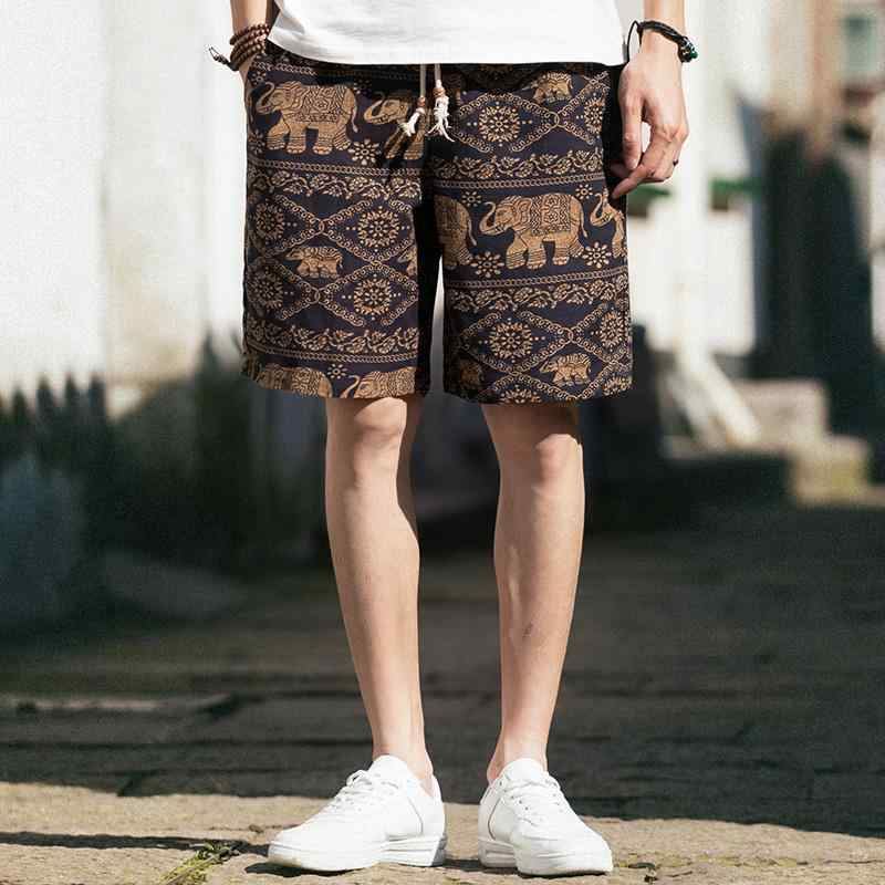 Short, Half Pants - メンズ ファッション 服 男性用 オシャレ シンプル 大人 かっこいい 大きいサイズ ストリート 紳士服 ビーチ パンツ 夏 アウター 五分丈 エスニック タイ 象 リネン 綿麻 ゆったり カジュアル