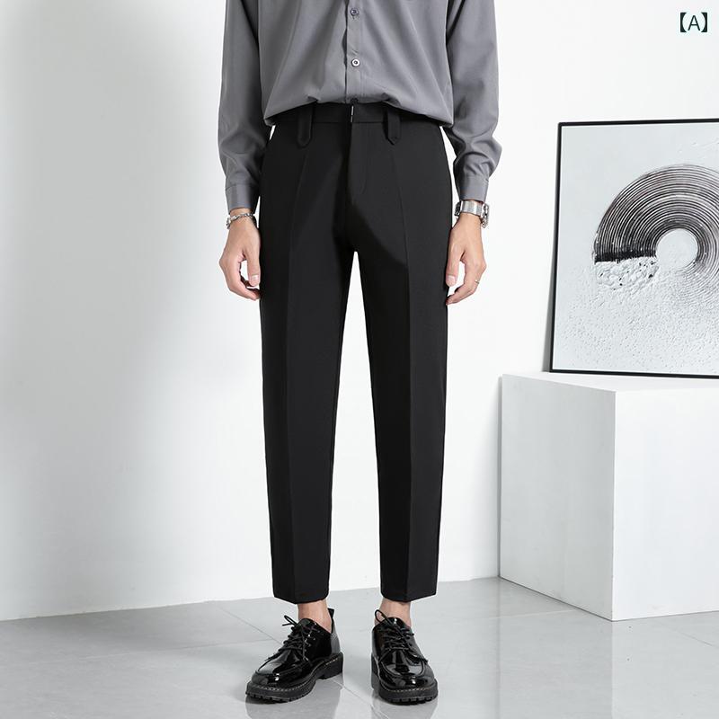 メンズ ファッション 服 男性用 オシャレ シンプル 大人 かっこいい 大きいサイズ ストリート 紳士服 夏 軽 ビジネス 九分丈 スーツ パンツ ストレート スリム 抗 わ