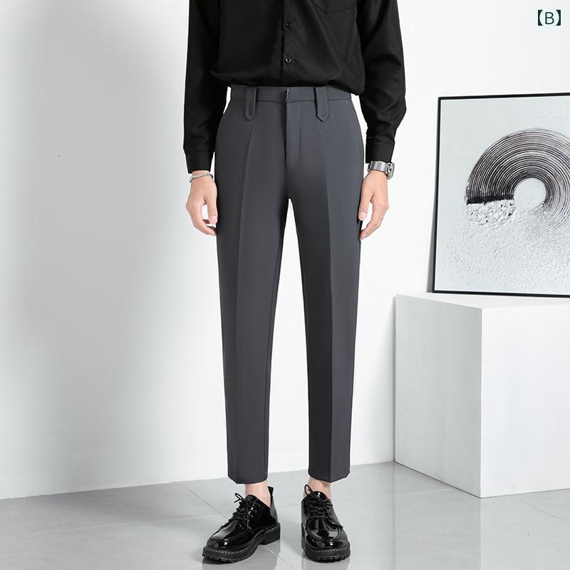 メンズ ファッション 服 男性用 オシャレ シンプル 大人 かっこいい 大きいサイズ ストリート 紳士服 夏 軽 ビジネス 九分丈 スーツ パンツ ストレート スリム 抗 わ
