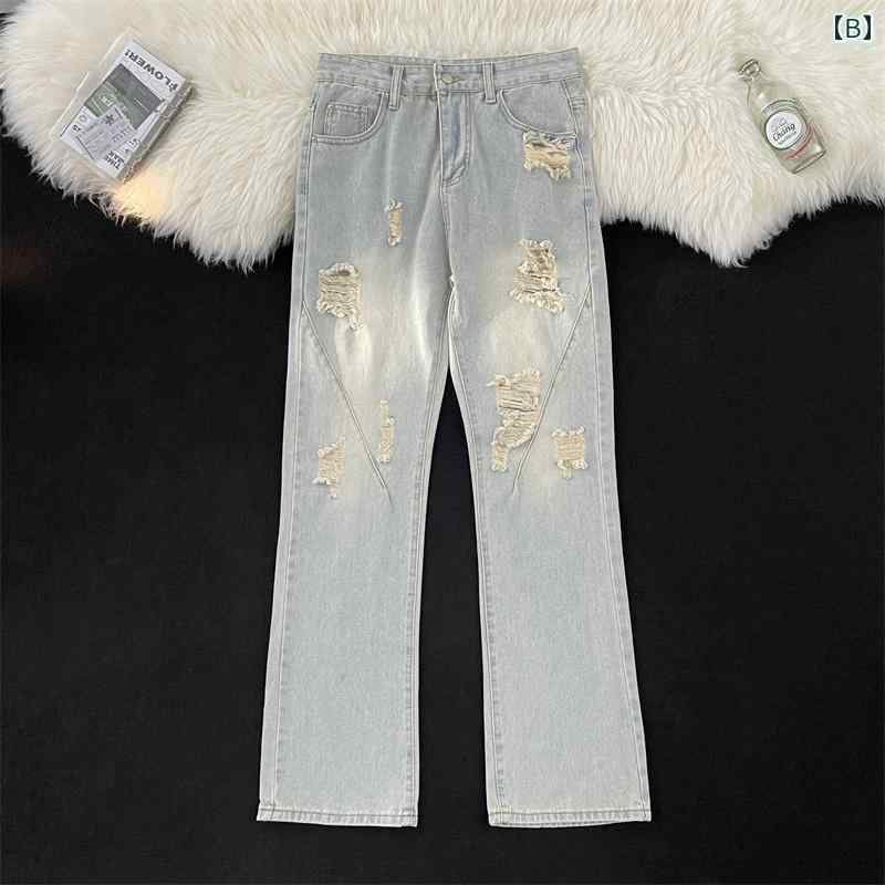 メンズ ファッション 服 男性用 オシャレ シンプル 大人 かっこいい 大きいサイズ ストリート 紳士服 ワイド レッグ ウォッシュ ジーンズ 夏 薄手 スリミング ストレート カット パンツ