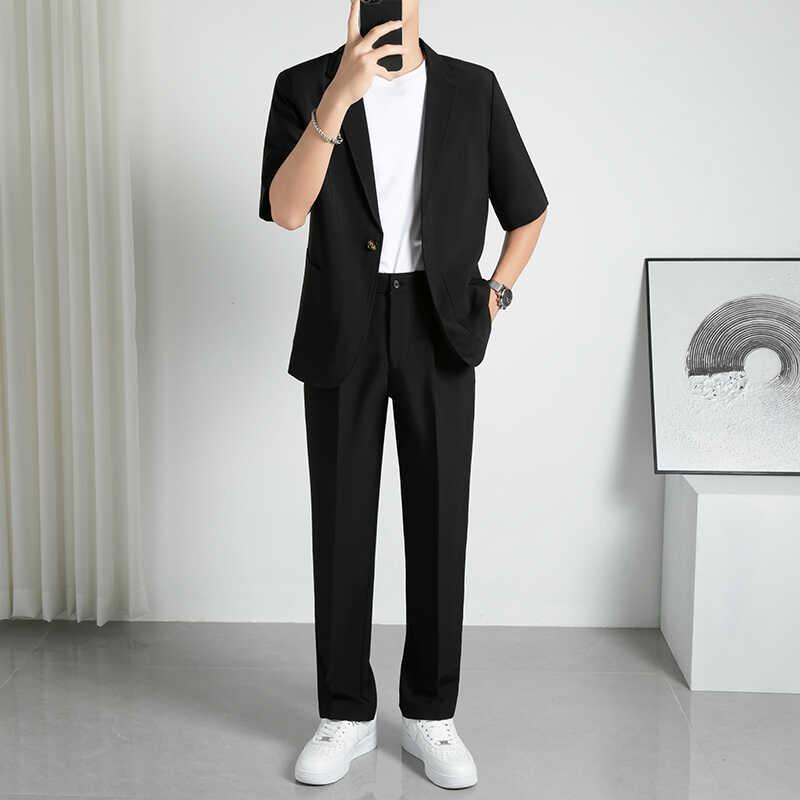 メンズ ファッション 服 男性用 オシャレ シンプル 大人 かっこいい 大きいサイズ ストリート 紳士服 軽 カジュアル 半袖 スーツ トップス サマー ドレープ アイロン フリー パンツ 薄手 セット