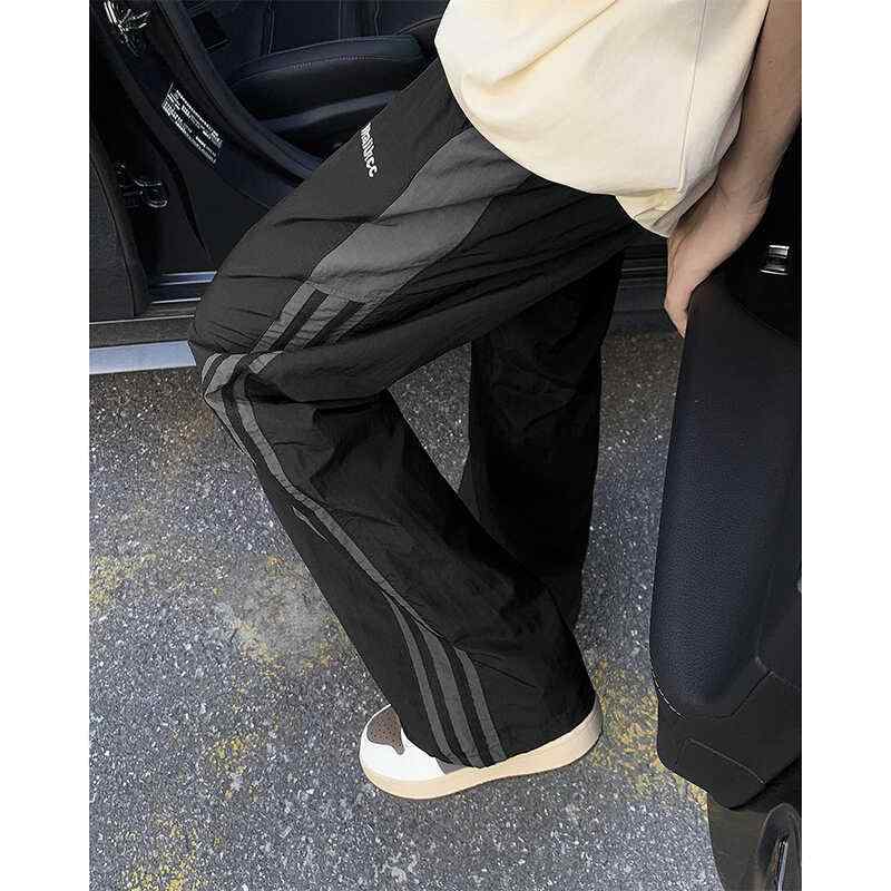 レトロ ストライプ ステッチ スウェット パンツ ストレート ハイキング カジュアル ストーム パンツ アウトドア(4)