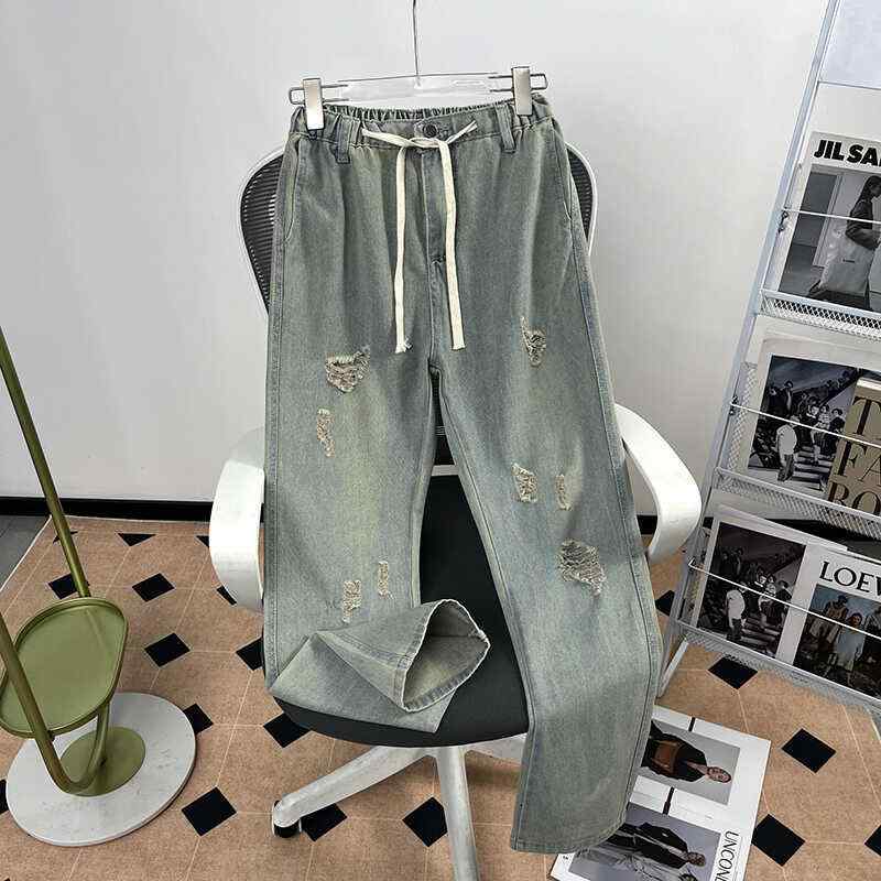 メンズ ファッション 服 男性用 オシャレ シンプル 大人 かっこいい 大きいサイズ ストリート 紳士服 ストリート アンティーク調 黄色 マッド カラー ジーンズ ワイド レッグ 春秋 ストレッチ ウエスト ストレート パンツ