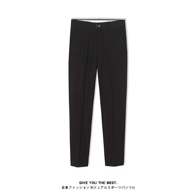 ソリッドカラー 九分丈 スーツ パンツ ノー アイロン ビジネス ストレート カジュアル 夏 スリム パンツ