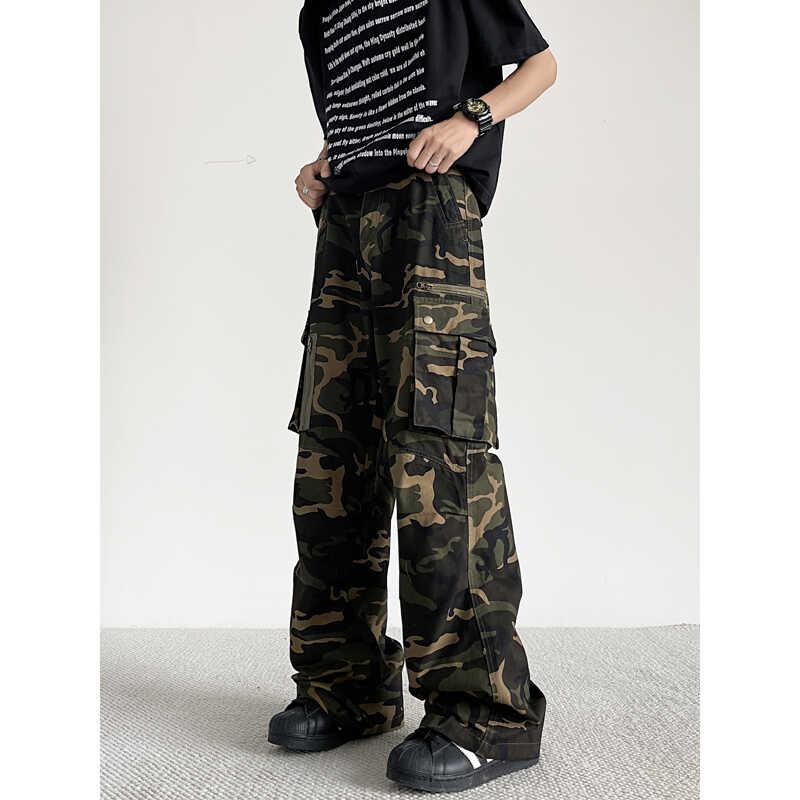 メンズ ファッション 服 男性用 オシャレ シンプル 大人 かっこいい 大きいサイズ ストリート 紳士服 レトロ ヘビーウェイト 迷彩 ワイド レッグ マルチ ポケット アンティーク調 ストレート パンツ