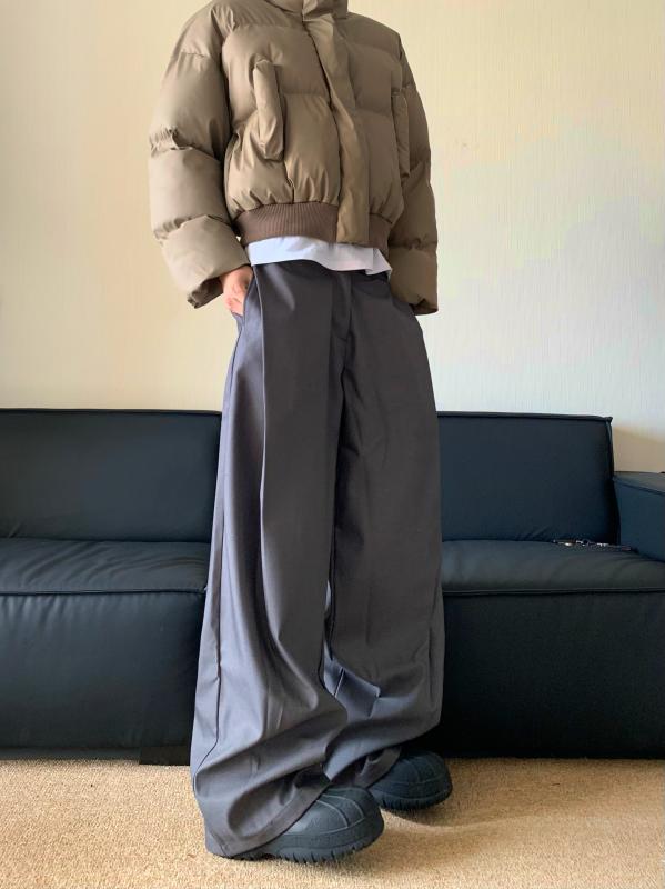 メンズ ファッション 服 男性用 オシャレ シンプル 大人 かっこいい 大きいサイズ ストリート 紳士服 シンプル グレー ストレート カジュアル パンツ ワイド レッグ プリーツ