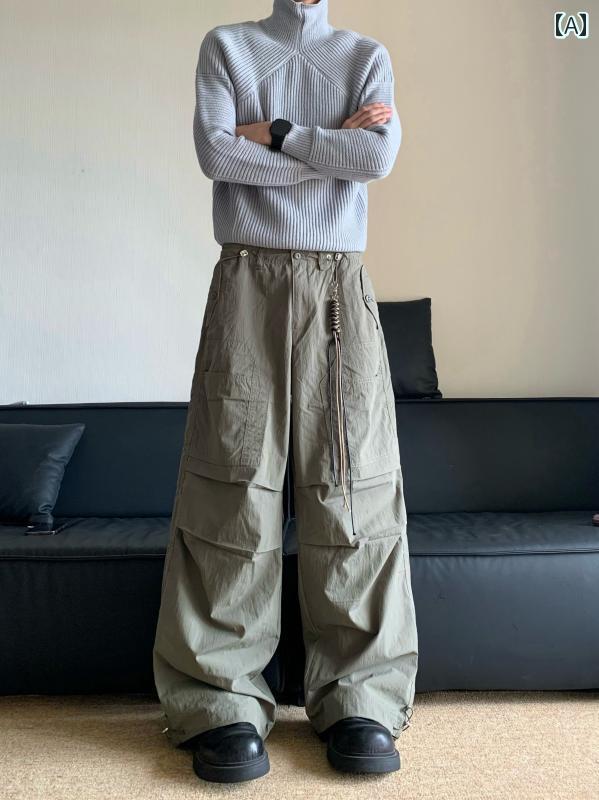 メンズ ファッション 服 男性用 オシャレ シンプル 大人 かっこいい 大きいサイズ ストリート 紳士服 アメリカン レトロ ワイド レッグ カーゴ ゆったり カジュアル アサルト パンツ 夏 薄手