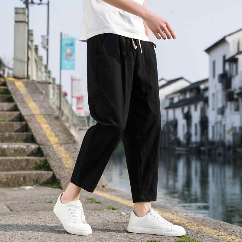 メンズ ファッション 服 男性用 オシャレ シンプル 大人 かっこいい 大きいサイズ ストリート 紳士服 リネン パンツ 薄手 コットンリネン 夏 ズボン カジュアル 無地 通気性 九分丈(4.0)