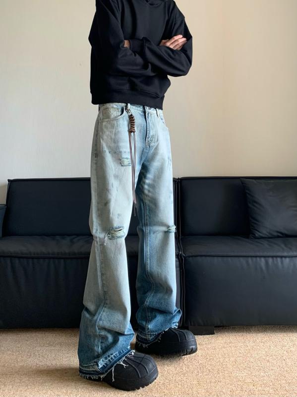 Pants - メンズ ファッション 服 男性用 オシャレ シンプル 大人 かっこいい 大きいサイズ ストリート 紳士服 アメリカン レトロ クリーン フィット フレア ウォッシュ ジーンズ 夏 パンツ