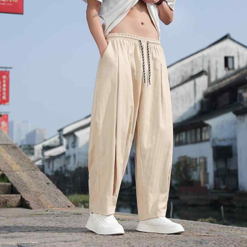 メンズ ファッション 服 男性用 オシャレ シンプル 大人 かっこいい 大きいサイズ ストリート 紳士服 高級 リネン パンツ 夏 ワイド レッグ 唐 スーツ 綿麻 九分丈