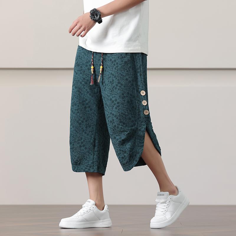 メンズ ファッション 服 男性用 オシャレ シンプル 大人 かっこいい 大きいサイズ ストリート 紳士服 パンツ ボタン ストレート スーツ アンティーク ジャカード クロップド パンツ ビーチ