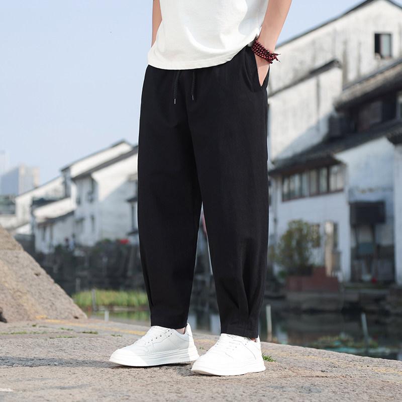 八分褲 - メンズ ファッション 服 男性用 オシャレ シンプル 大人 かっこいい 大きいサイズ ストリート 紳士服 リネン パンツ 夏 薄手 九分丈 ゆったり ワイド レッグ 綿麻