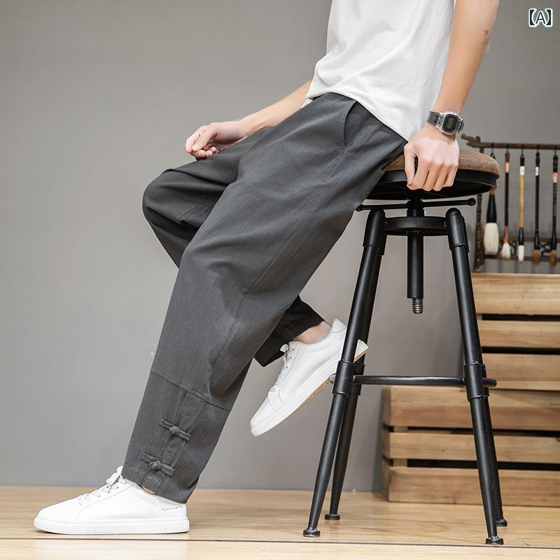 メンズ ファッション 服 男性用 オシャレ シンプル 大人 かっこいい 大きいサイズ ストリート 紳士服 バックル リネン パンツ 夏 唐 スーツ 綿 カジュアル ストレート ズボン