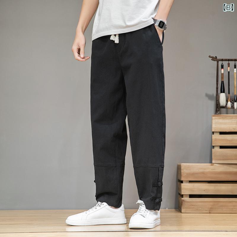 メンズ ファッション 服 男性用 オシャレ シンプル 大人 かっこいい 大きいサイズ ストリート 紳士服 バックル リネン パンツ 夏 唐 スーツ 綿 カジュアル ストレート ズボン