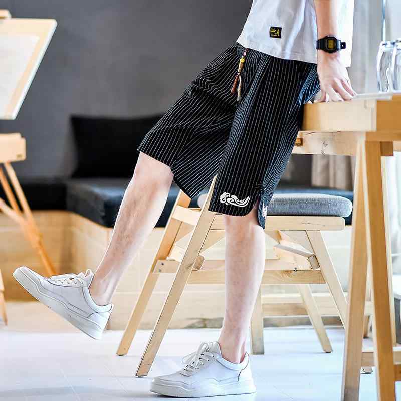 メンズ ファッション 服 男性用 オシャレ シンプル 大人 かっこいい 大きいサイズ ストリート 紳士服 綿 リネン 通気性 パンツ アンティーク ストライプ パンツ ビーチ ストレート