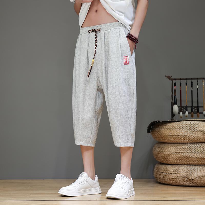 メンズ ファッション 服 男性用 オシャレ シンプル 大人 かっこいい 大きいサイズ ストリート 紳士服 サマー リネン クロップド パンツ カジュアル パンツ レトロ コットンリネン ミッド