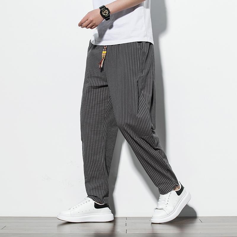 メンズ ファッション 服 男性用 オシャレ シンプル 大人 かっこいい 大きいサイズ ストリート 紳士服 パンツ 夏 薄手 ストレート ストライプ カジュアル 綿 リネン ズボン
