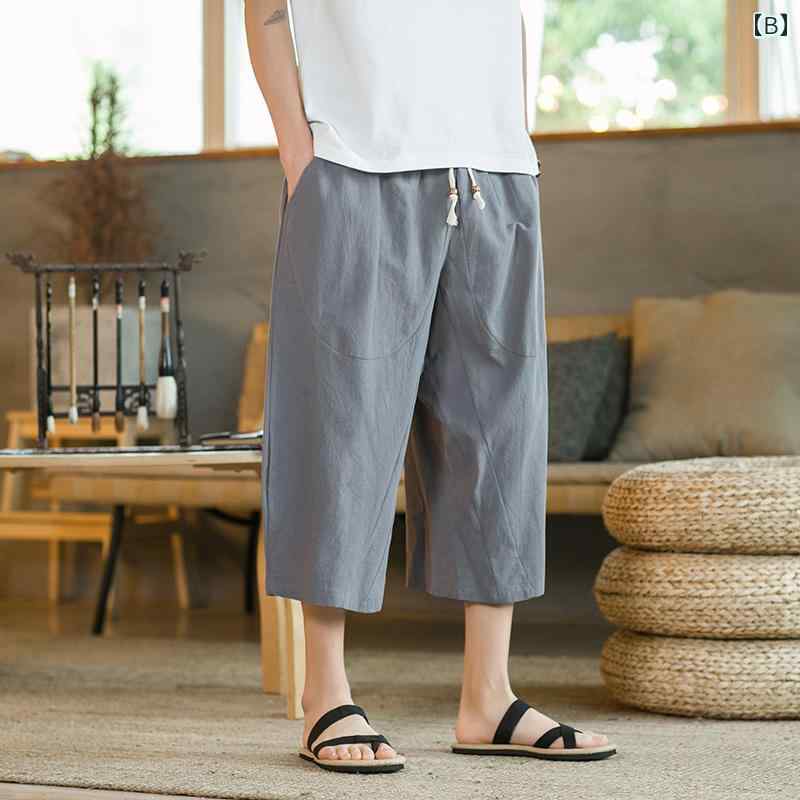 メンズ ファッション 服 男性用 オシャレ シンプル 大人 かっこいい 大きいサイズ ストリート 紳士服 コットンリネン 七分丈 パンツ 夏 薄手 アウターウェア リネン 冷感 速乾 ワイド レッグ ストレート スーツ カジュアル